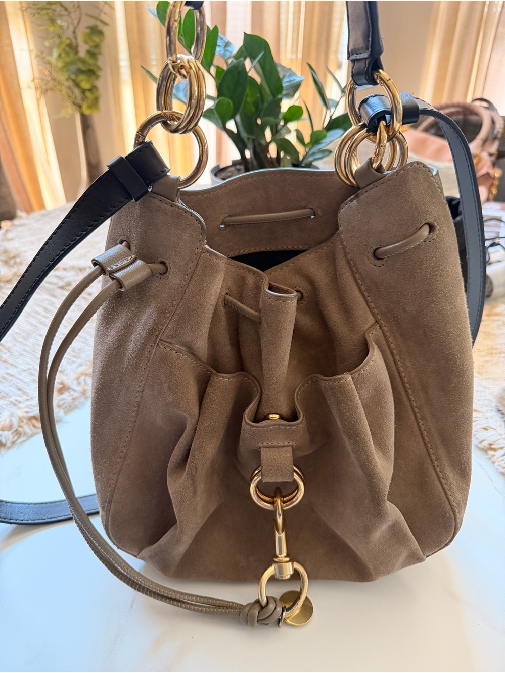 See By Chloé Suede & Leather Tony Bucket Bag Motty Grey